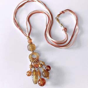 Vintage Glass Bead Lariat Cord Necklace